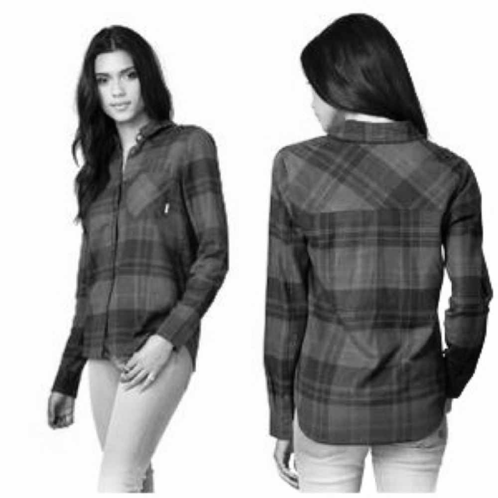 Element Eden Wylie Black White Gray Plaid Flannel Button Up Slim Fit Shirt - S